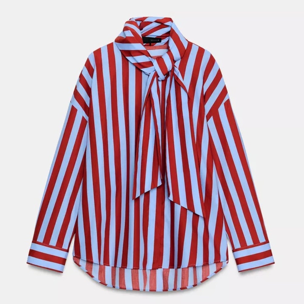 ZARA BOW NECK STRIPED SHIRT - Picture 3 of 16